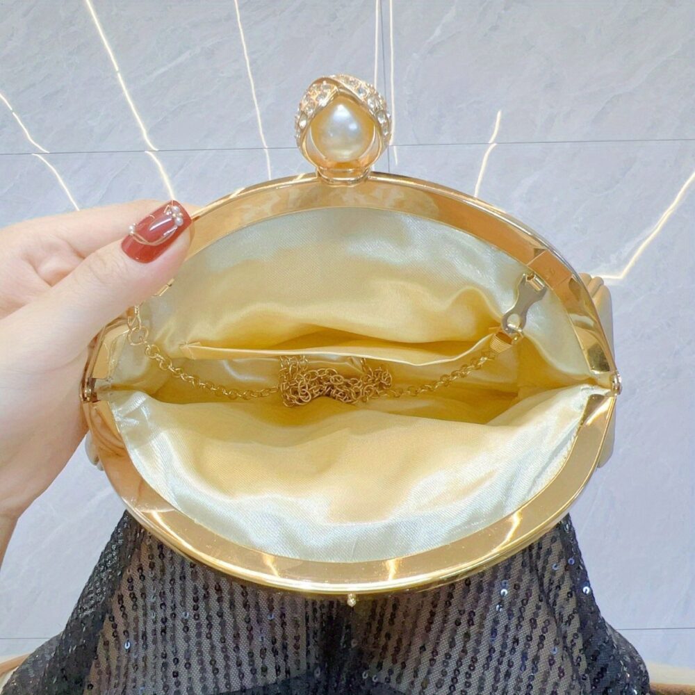 Elegant Golden Clutch Purse for Women, PU Material, No Wash, Polyester Lining, Solid Color, Clasp Closure, Perfect for Evening Events - Image 7