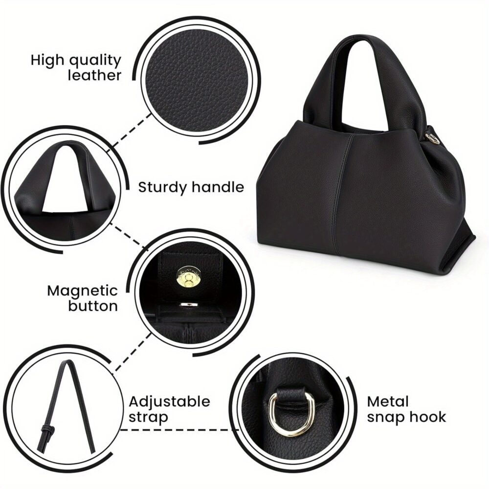 2024 Fashionable Cloud Dumpling Handbag for Women, Solid Black Faux Leather Shoulder Bag - Image 3