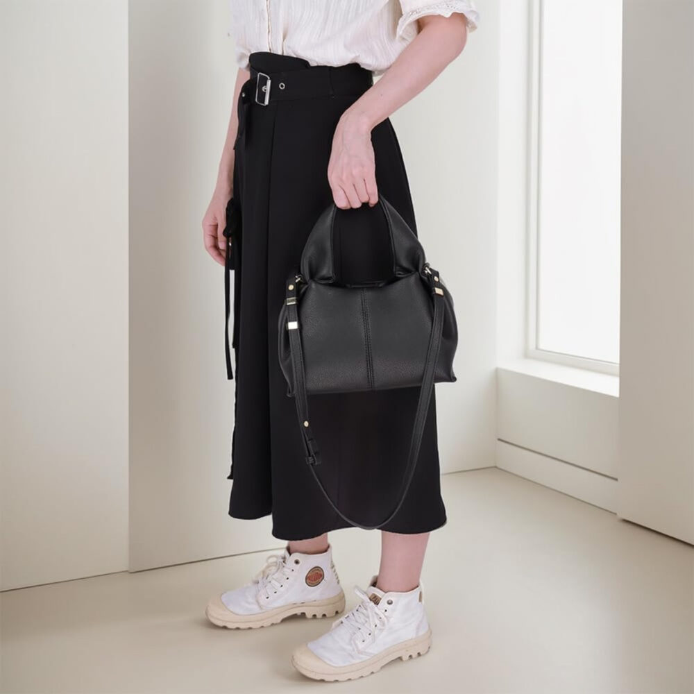 2024 Fashionable Cloud Dumpling Handbag for Women, Solid Black Faux Leather Shoulder Bag - Image 12