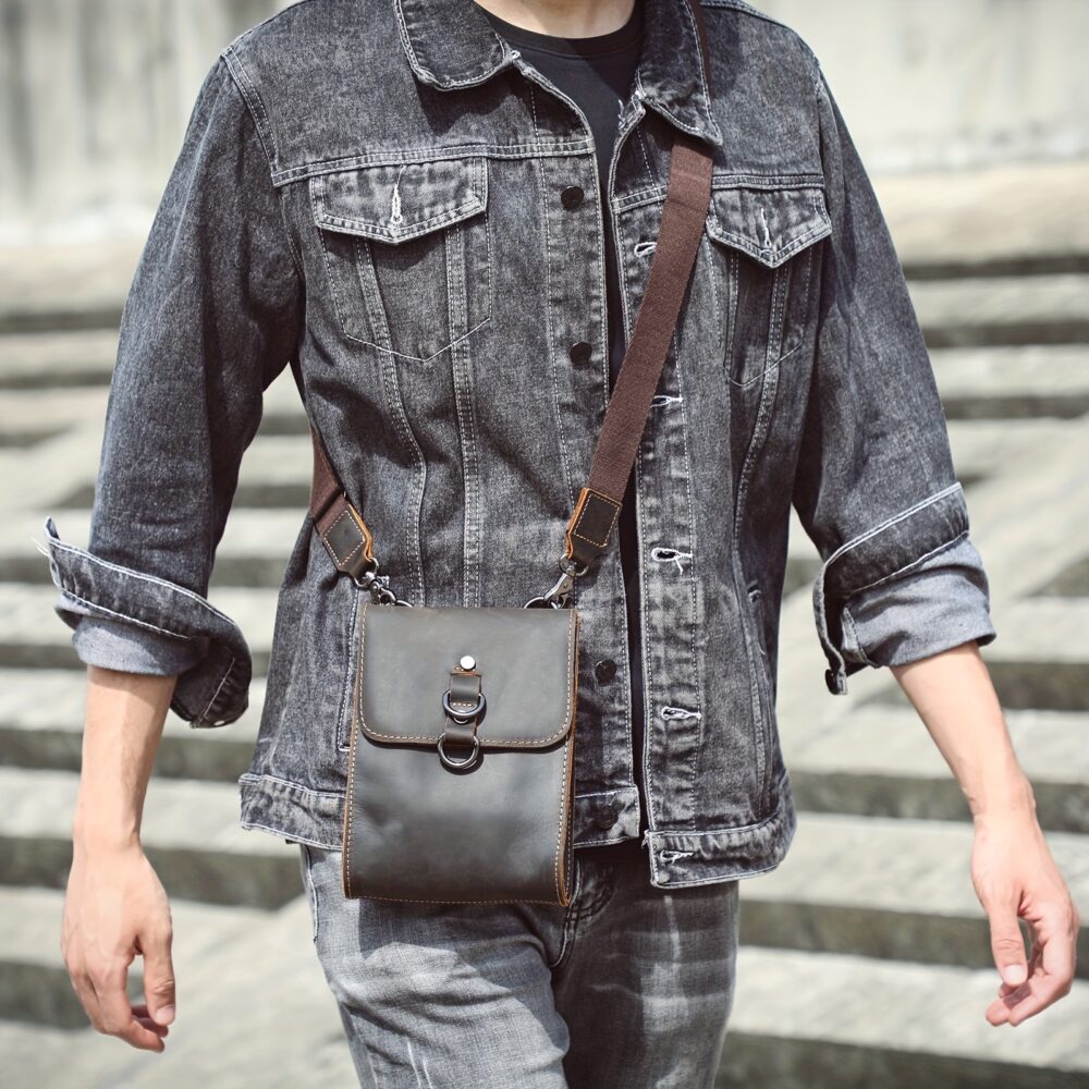 S.WORKER Genuine Crazy Horse Leather Men's Casual Shoulder Bag, Mini Phone Bag, Crossbody Fashionable Top Layer Cowhide Chest Bag - Image 9
