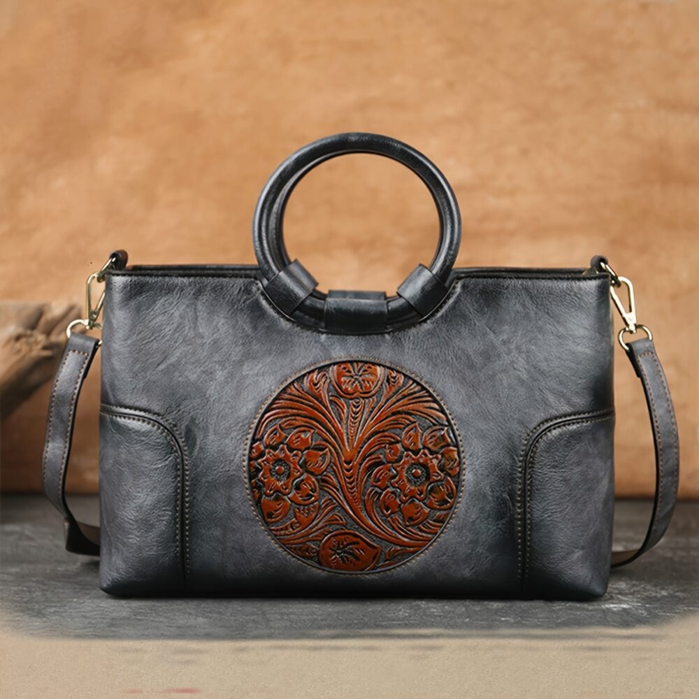 Elegant Women's Shoulder Bag, PU Leather Retro Tote Bag With Carved Floral Detail, Luxury Handbag, Fashion Accessory For Ladies - Image 10